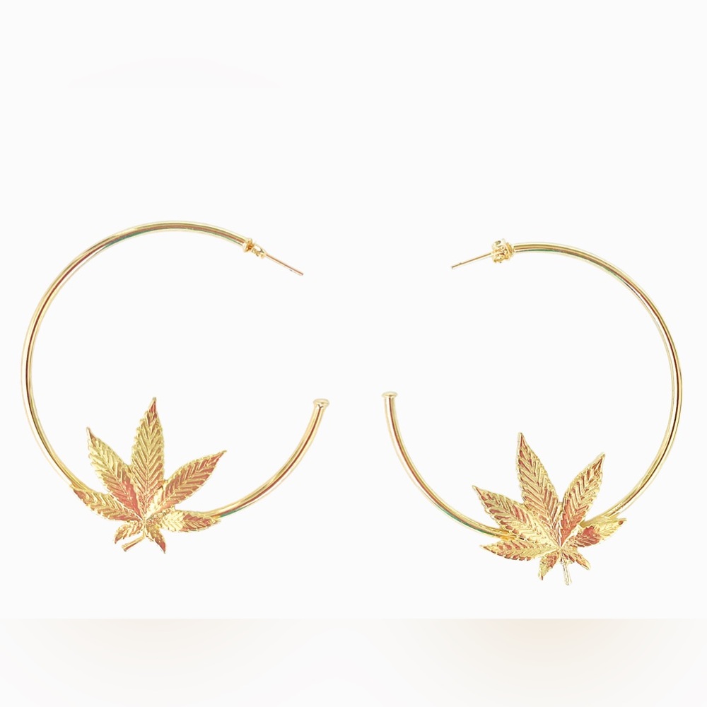 Mary Jane Cannabis Leaf Hoop Earrings